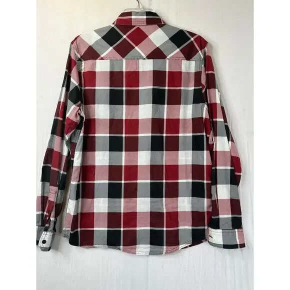 Vans men's black/red plaid button up long sleeve shirt, size M - Picture 3 of 9
